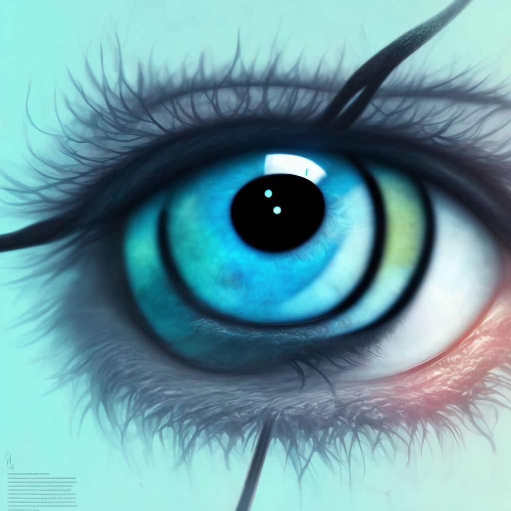 Peripheral pterygium, stationary, right eye digital illustration