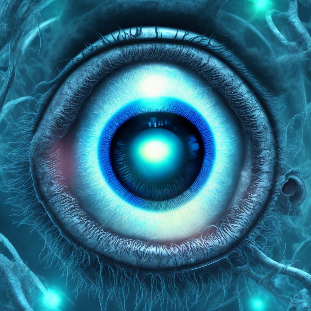 Pseudopterygium of conjunctiva, right eye digital illustration