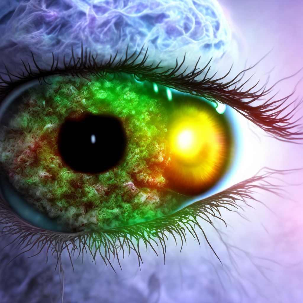 Mycotic corneal ulcer, right eye digital illustration