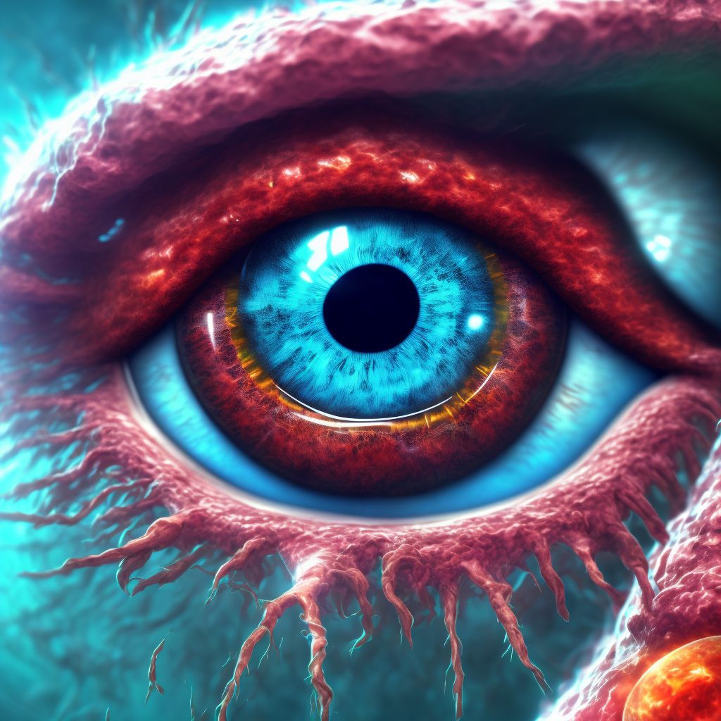 Mycotic corneal ulcer, left eye digital illustration