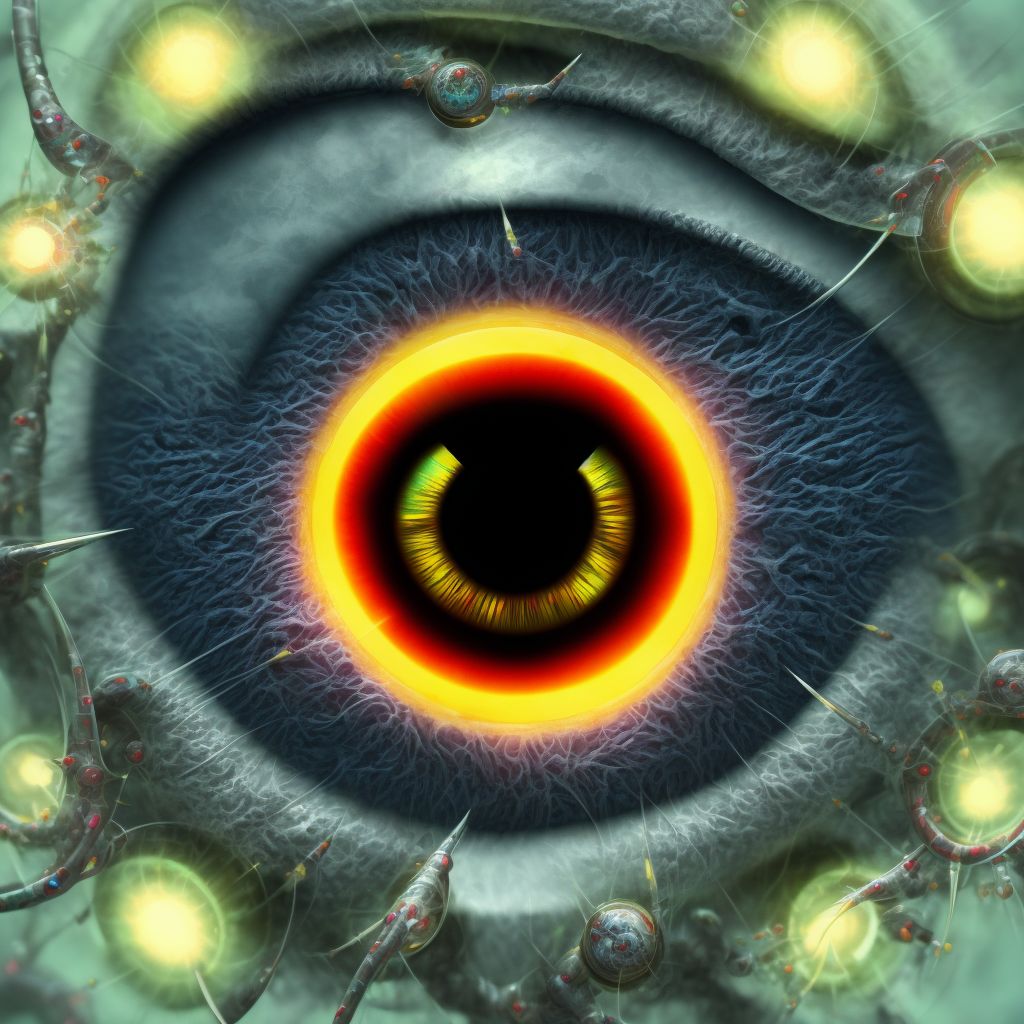 Corneal abscess, right eye digital illustration