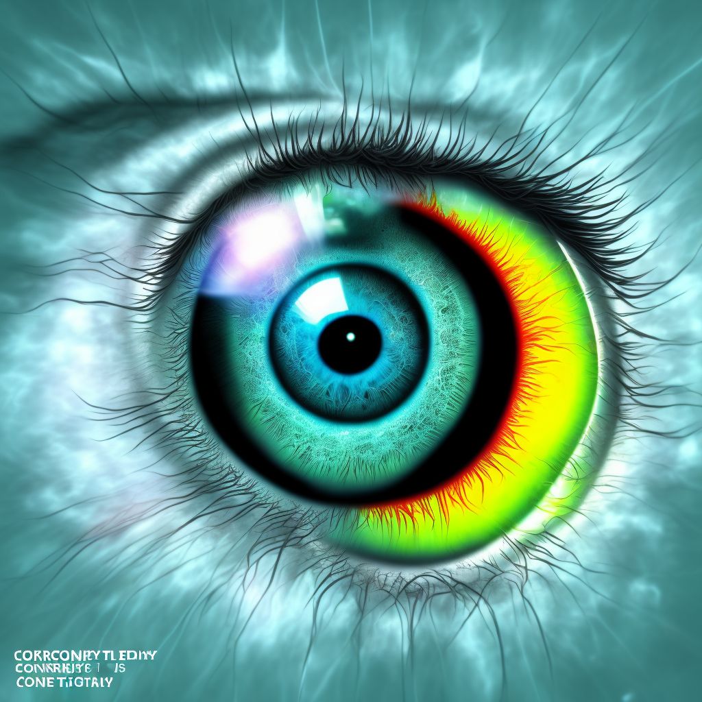 Secondary corneal edema, right eye digital illustration