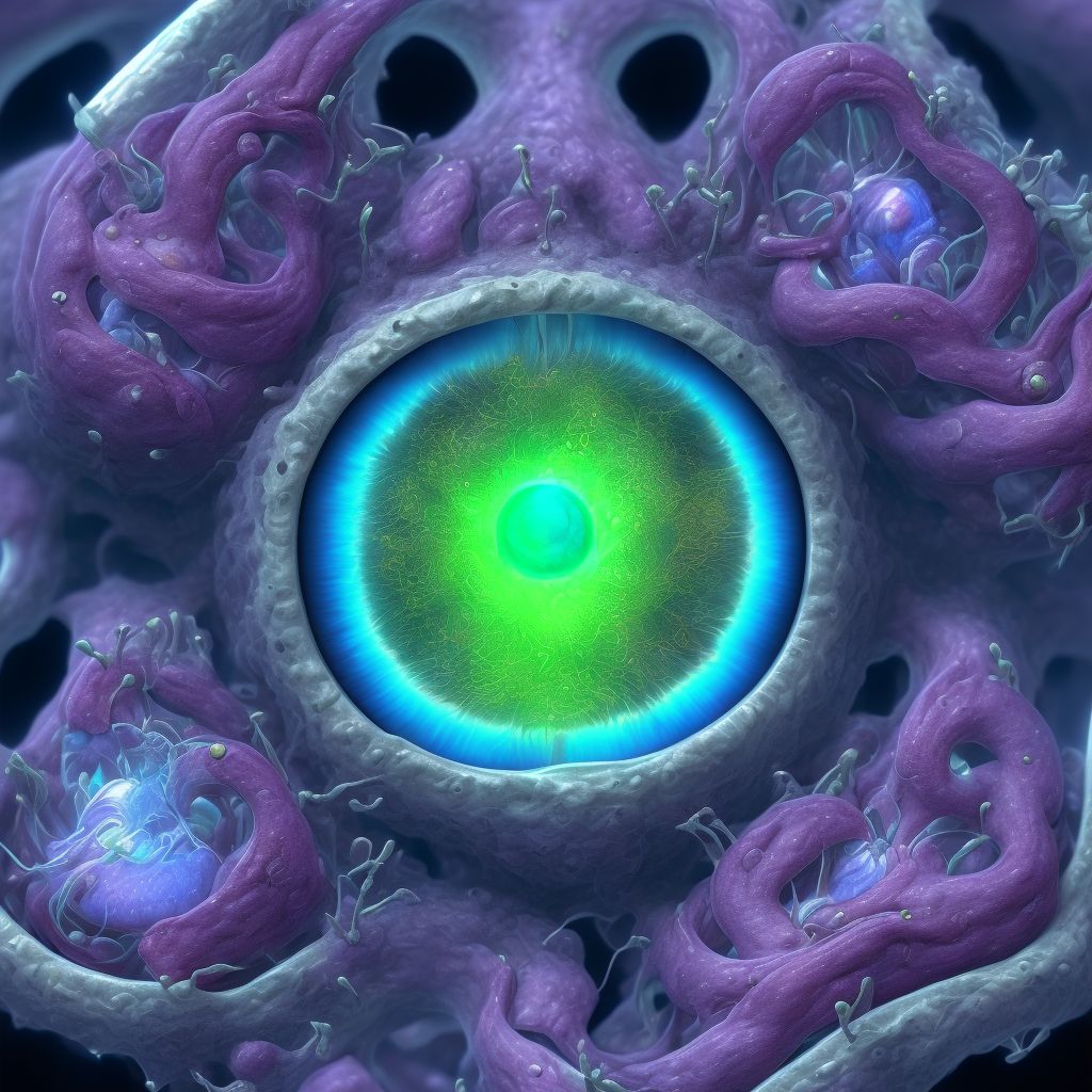 Exudative cysts of iris or anterior chamber, right eye digital illustration