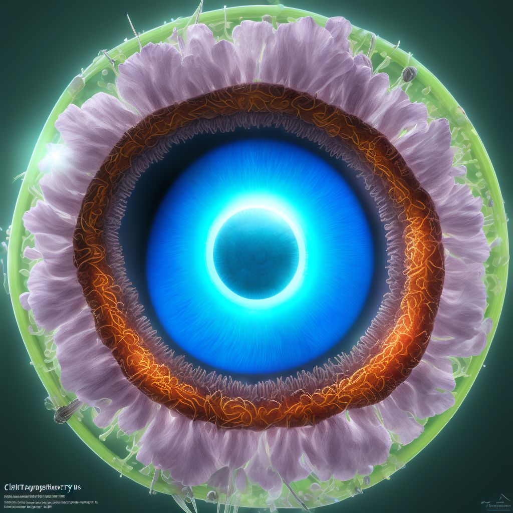 Implantation cysts of iris, ciliary body or anterior chamber, right eye digital illustration