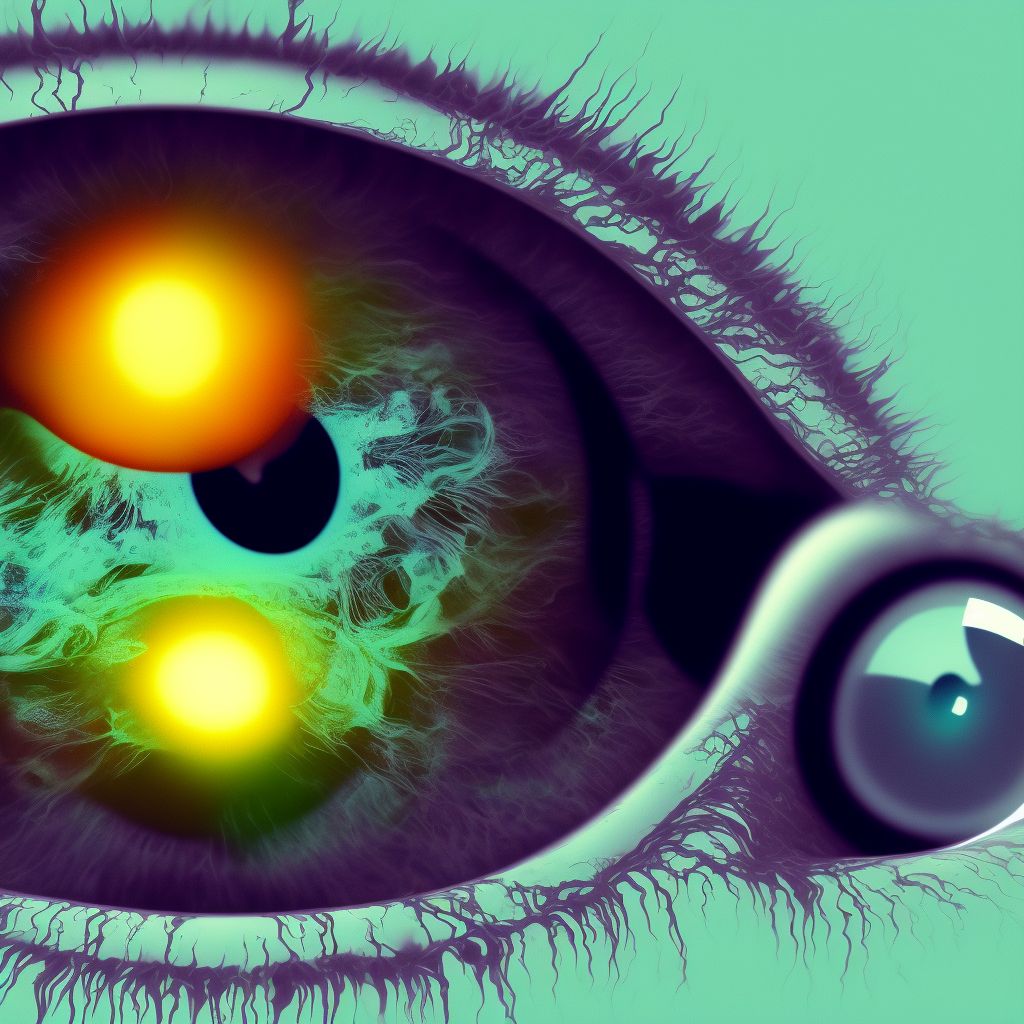 Partially resolved traumatic cataract, left eye digital illustration