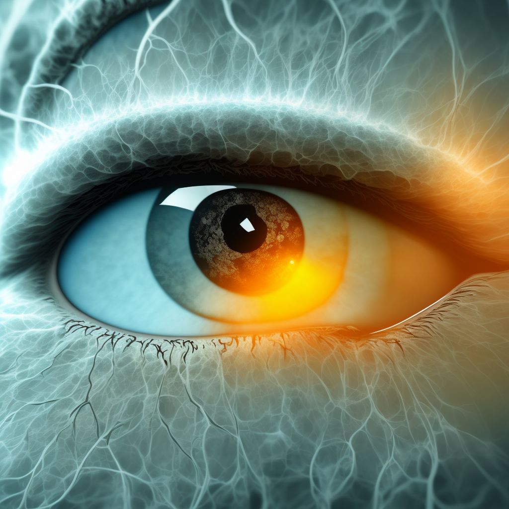 Cataract with neovascularization, left eye digital illustration