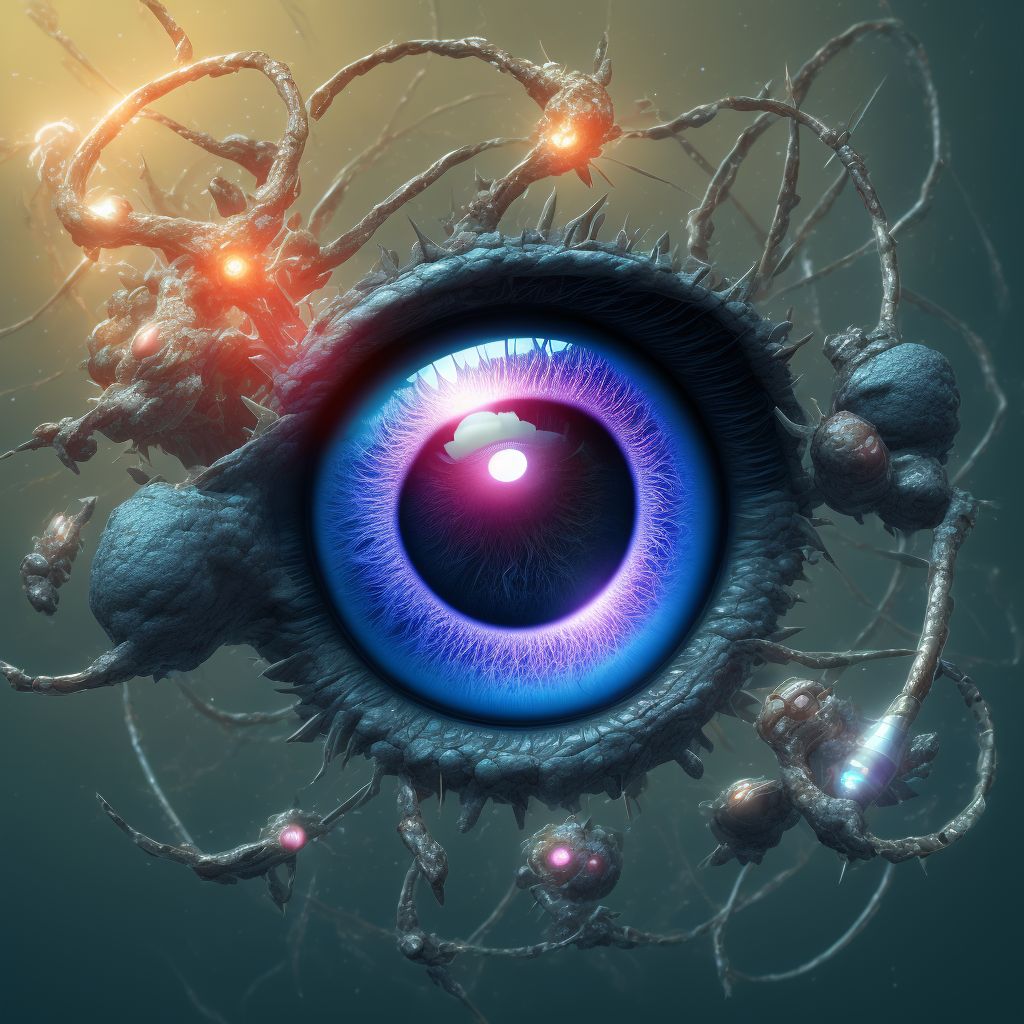 Retinal detachment with multiple breaks, right eye digital illustration