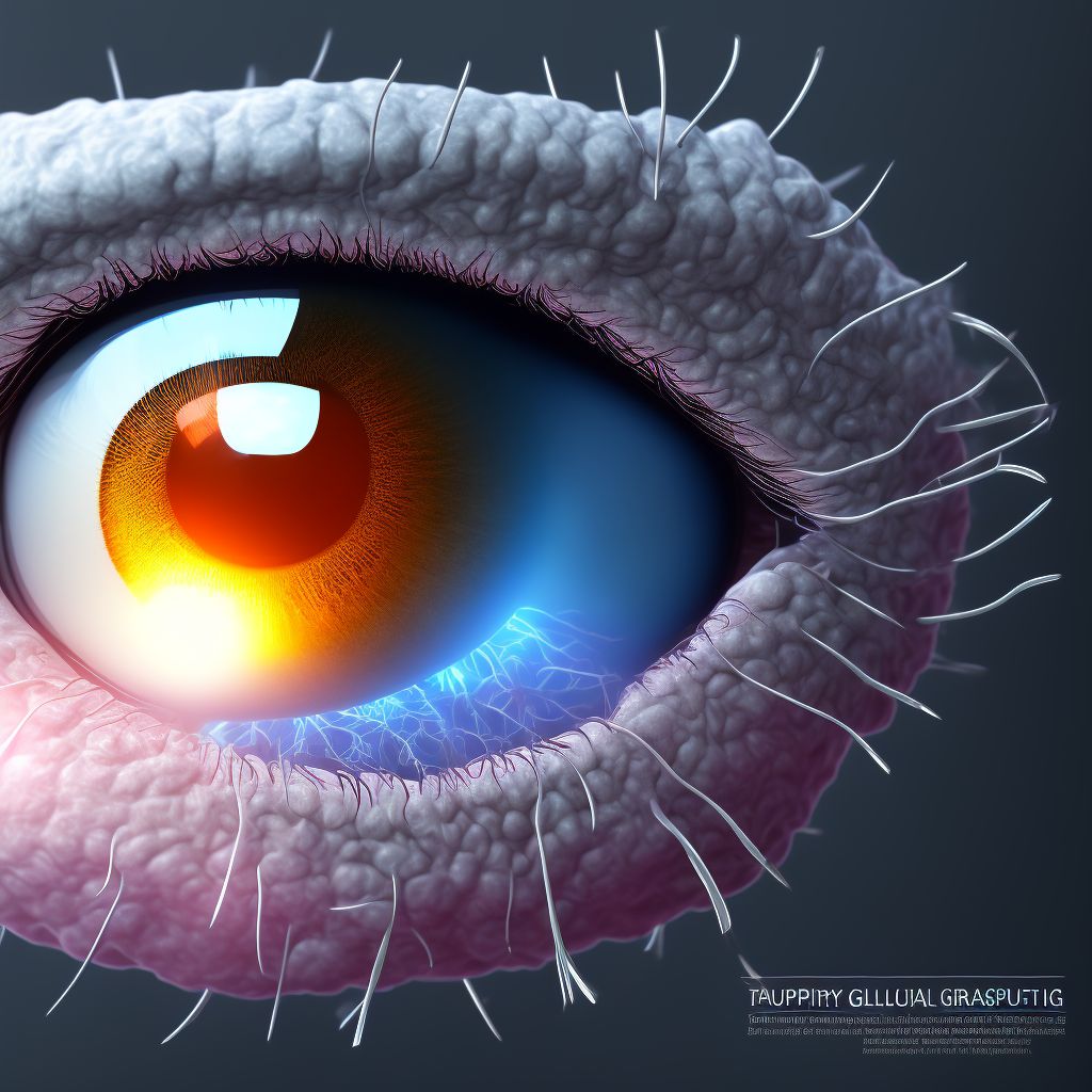 Capsular glaucoma with pseudoexfoliation of lens, left eye, moderate stage digital illustration