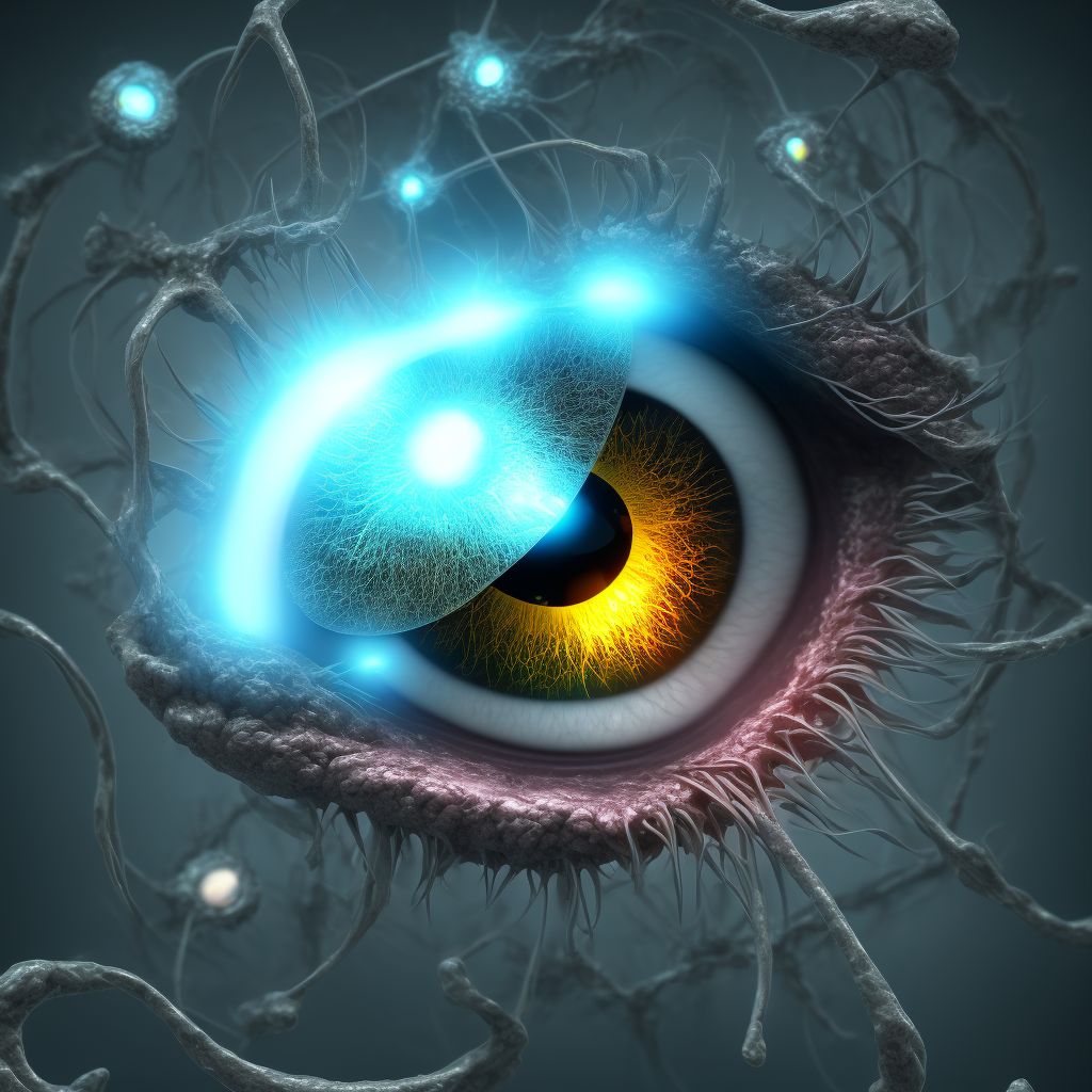 Retained (old) magnetic foreign body in anterior chamber, left eye digital illustration