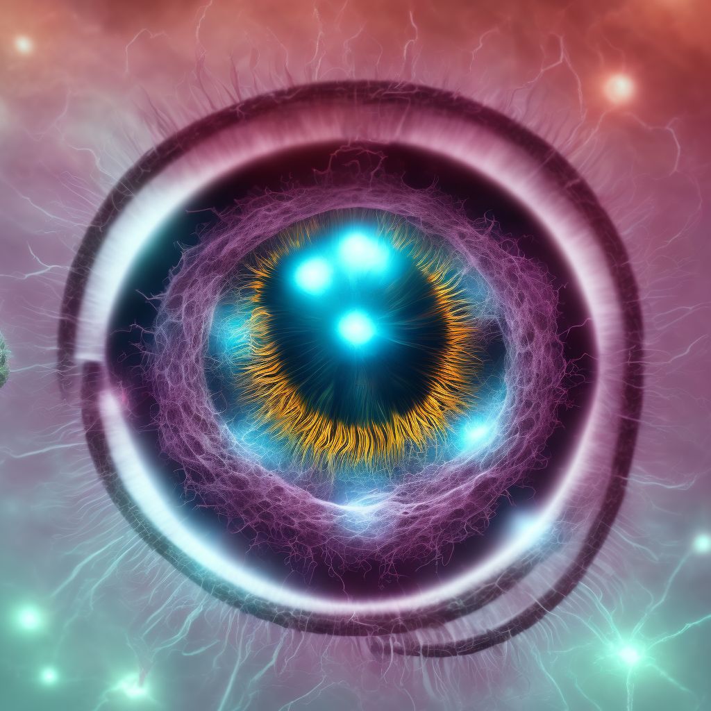 Retained (old) magnetic foreign body in iris or ciliary body, left eye digital illustration