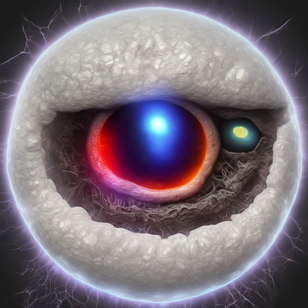 Retained (nonmagnetic) (old) foreign body in anterior chamber, left eye digital illustration