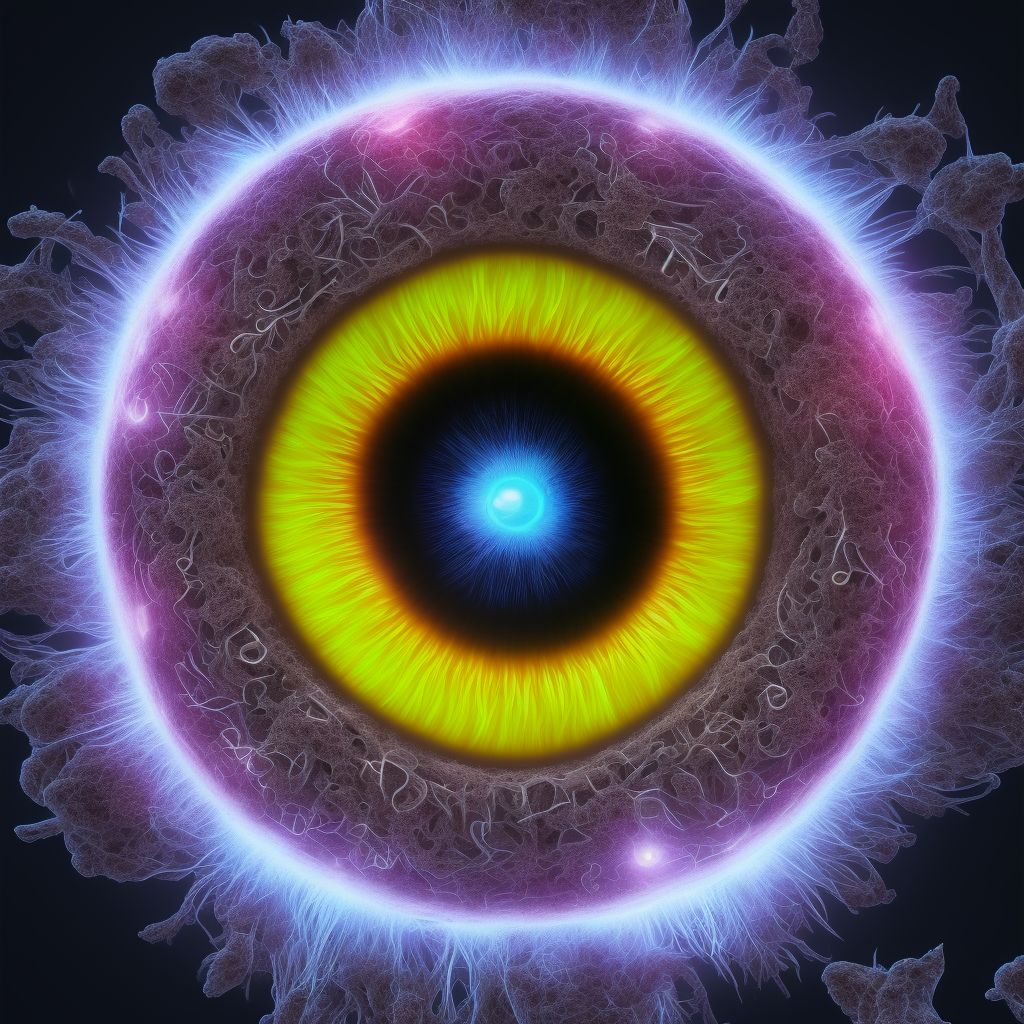 Retained (nonmagnetic) (old) foreign body in iris or ciliary body, left eye digital illustration