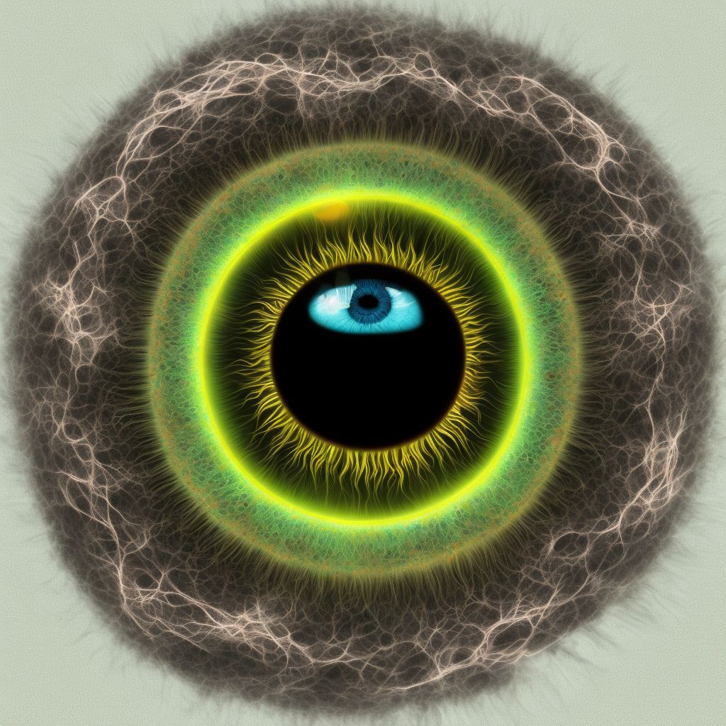 Retained (nonmagnetic) (old) foreign body in iris or ciliary body, unspecified eye digital illustration