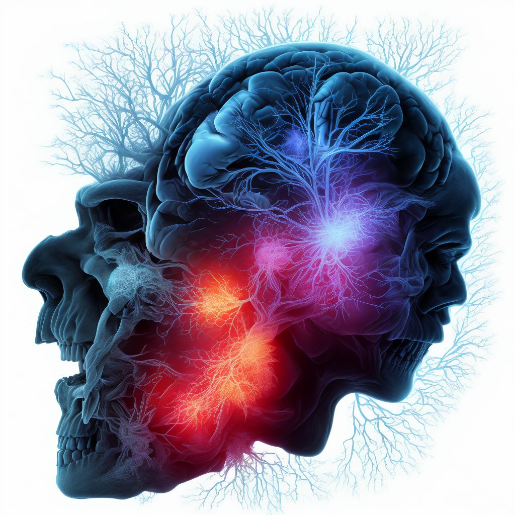 Disorders of visual cortex in (due to) inflammatory disorders, right side of brain digital illustration