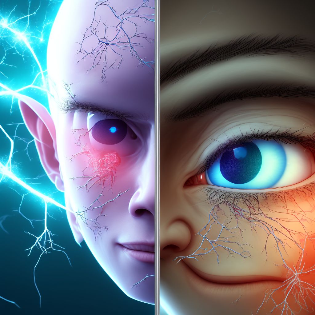 Fourth [trochlear] nerve palsy, left eye digital illustration