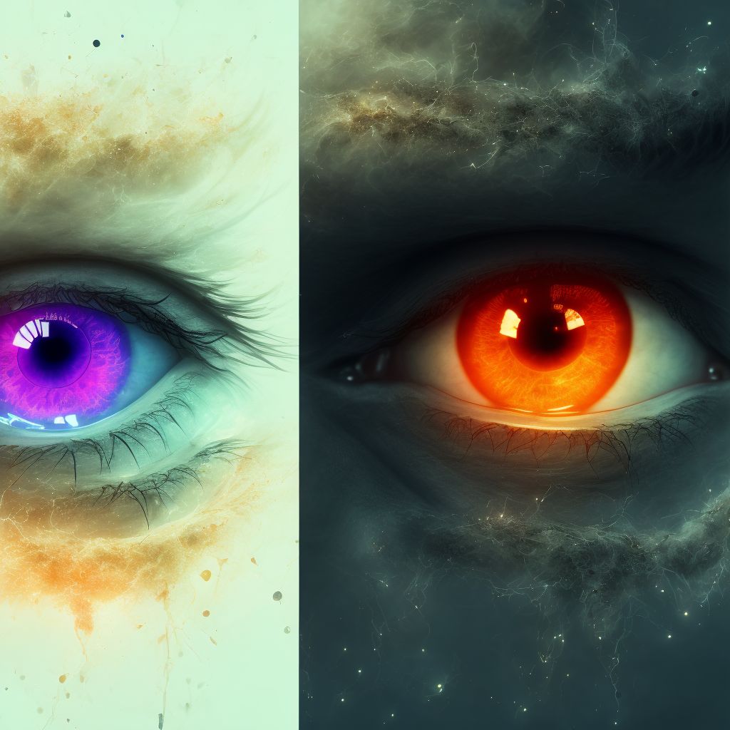 Blindness left eye category 5, normal vision right eye digital illustration