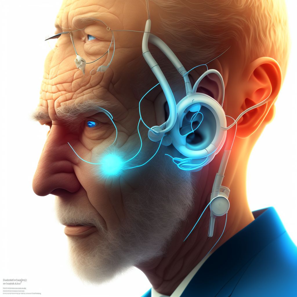 Mixed conductive and sensorineural hearing loss, unilateral, right ear, with unrestricted hearing on the contralateral side digital illustration