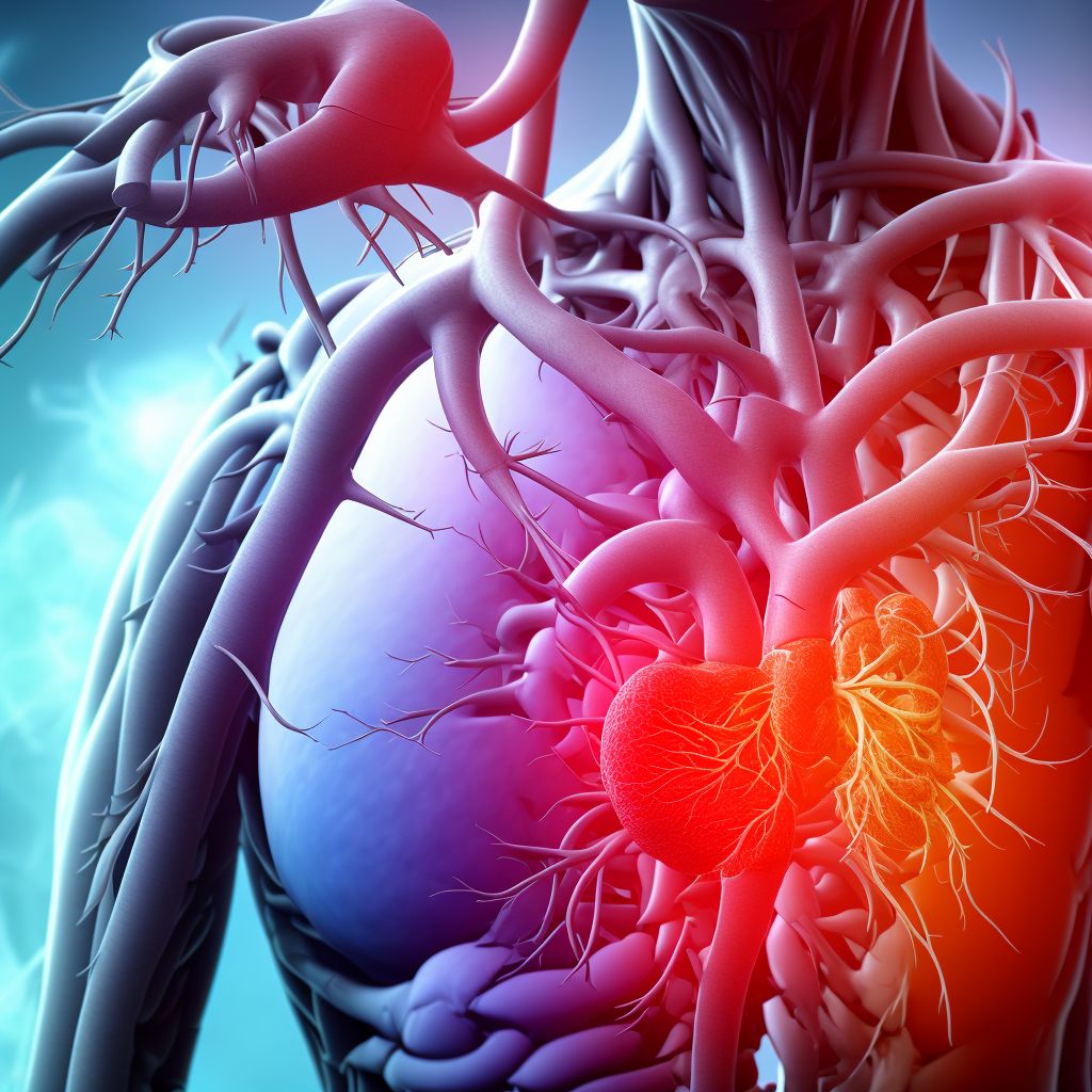 Atherosclerosis of bypass graft of coronary artery of transplanted heart with angina pectoris with documented spasm                                                                                                                                              digital illustration