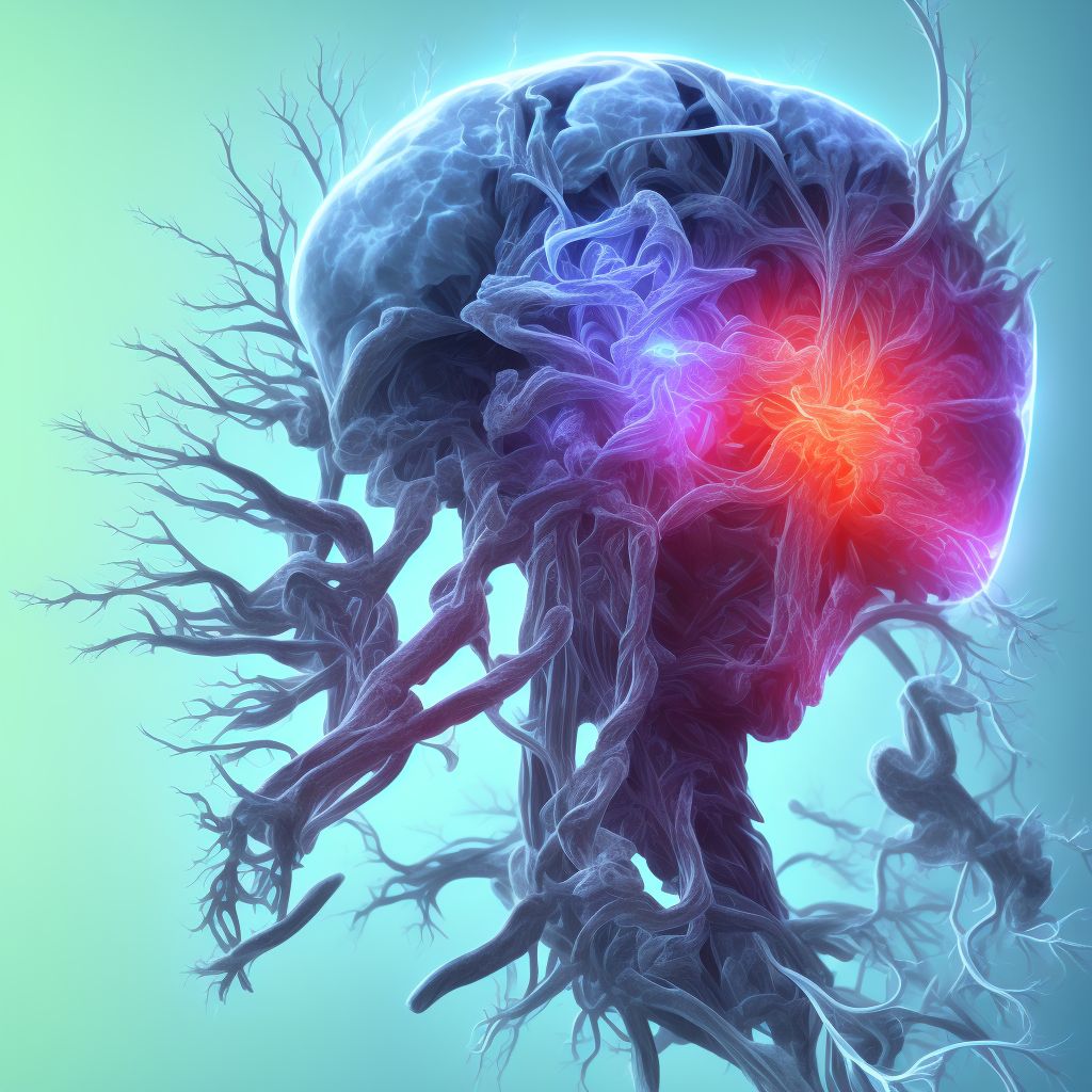 Cerebral infarction due to thrombosis of right posterior cerebral artery digital illustration