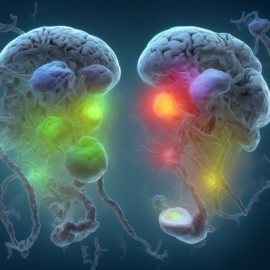 Hemiplegia and hemiparesis following nontraumatic intracerebral hemorrhage affecting left non-dominant side digital illustration