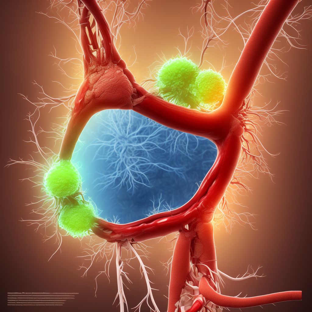 Atherosclerosis of native arteries of right leg with ulceration of heel and midfoot digital illustration