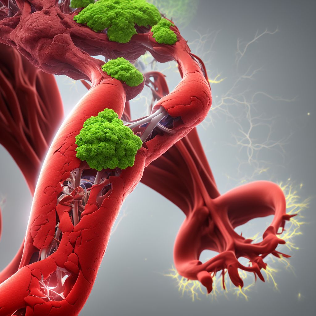 Atherosclerosis of native arteries of left leg with ulceration of heel and midfoot digital illustration