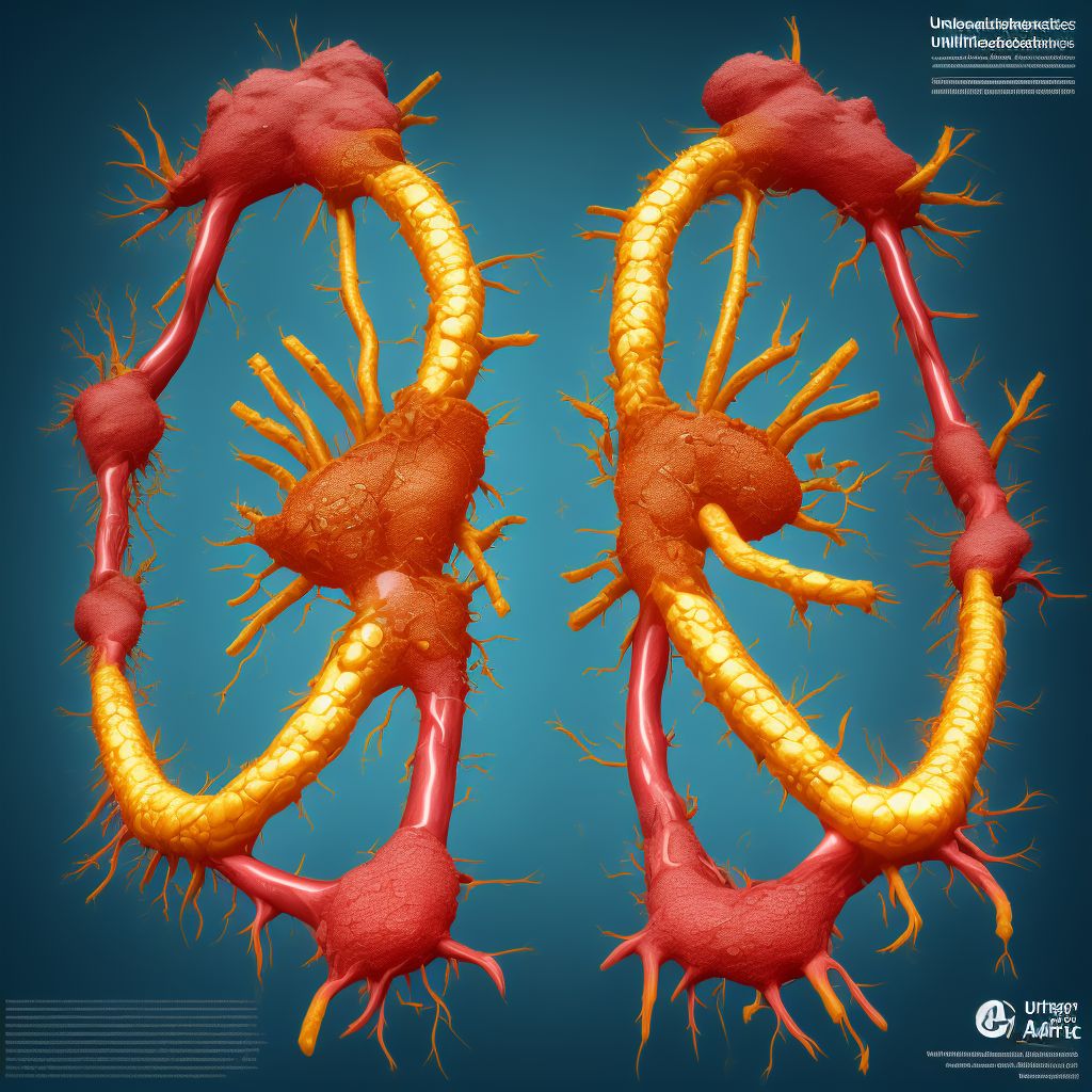 Unspecified atherosclerosis of unspecified type of bypass graft(s) of the extremities, left leg digital illustration