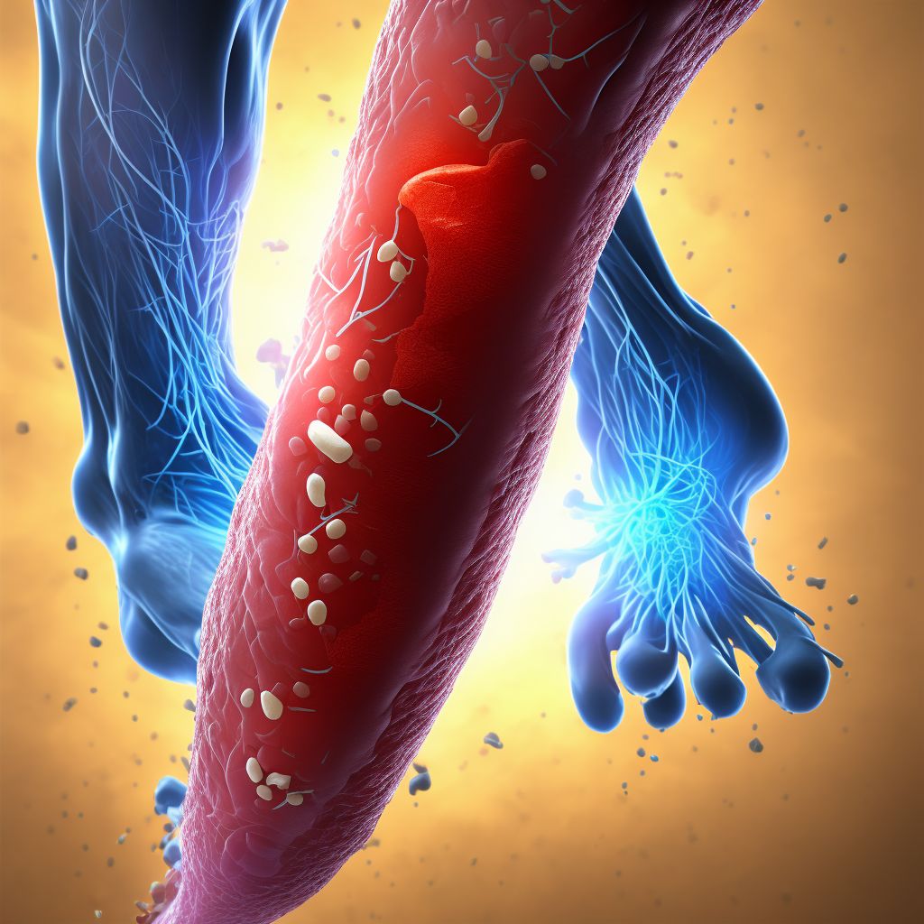 Atherosclerosis of unspecified type of bypass graft(s) of the right leg with ulceration of ankle digital illustration