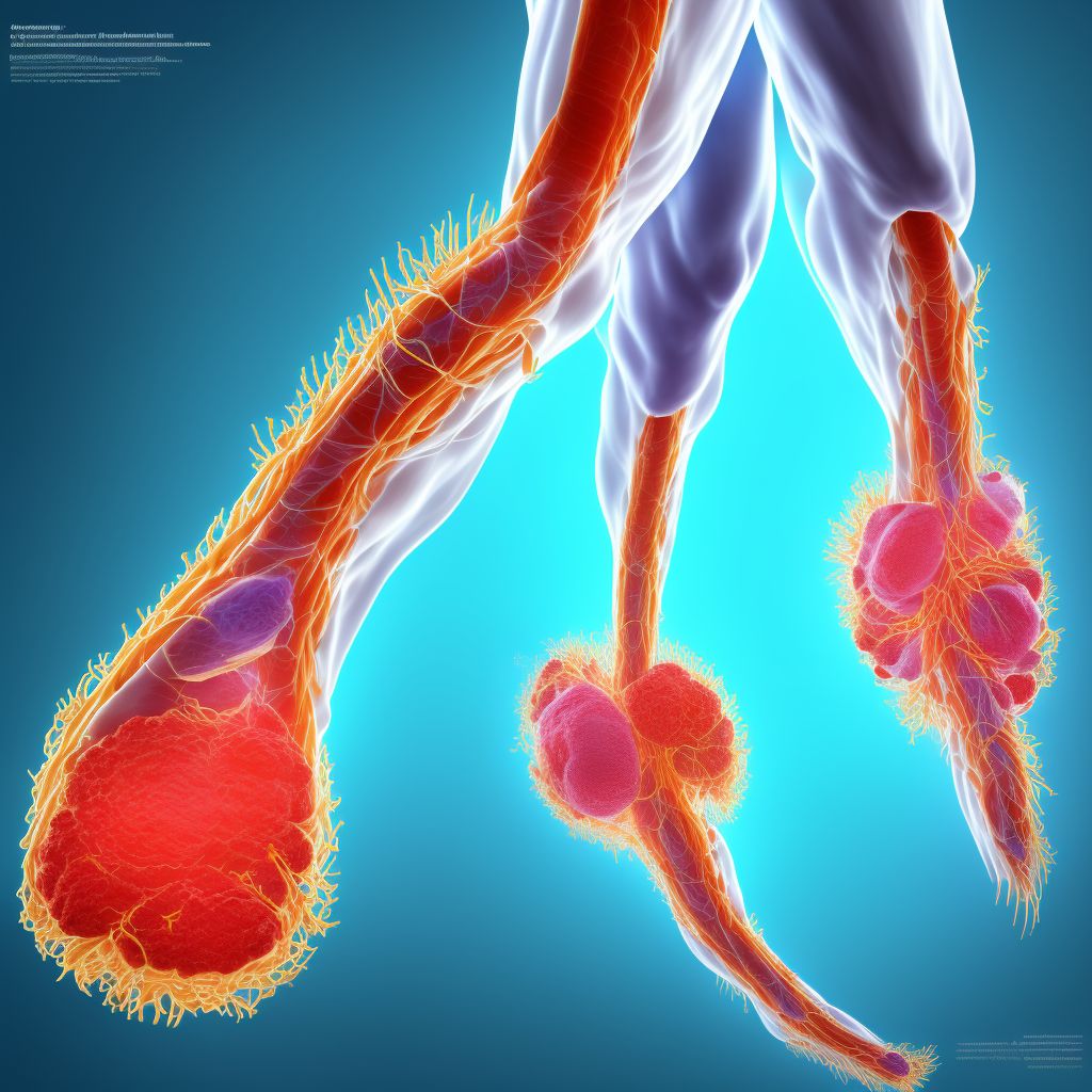 Atherosclerosis of unspecified type of bypass graft(s) of the right leg with ulceration of other part of foot digital illustration