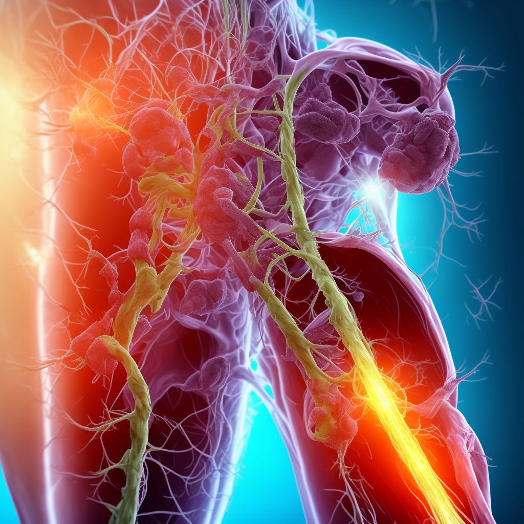 Atherosclerosis of autologous vein bypass graft(s) of the right leg with ulceration of heel and midfoot digital illustration