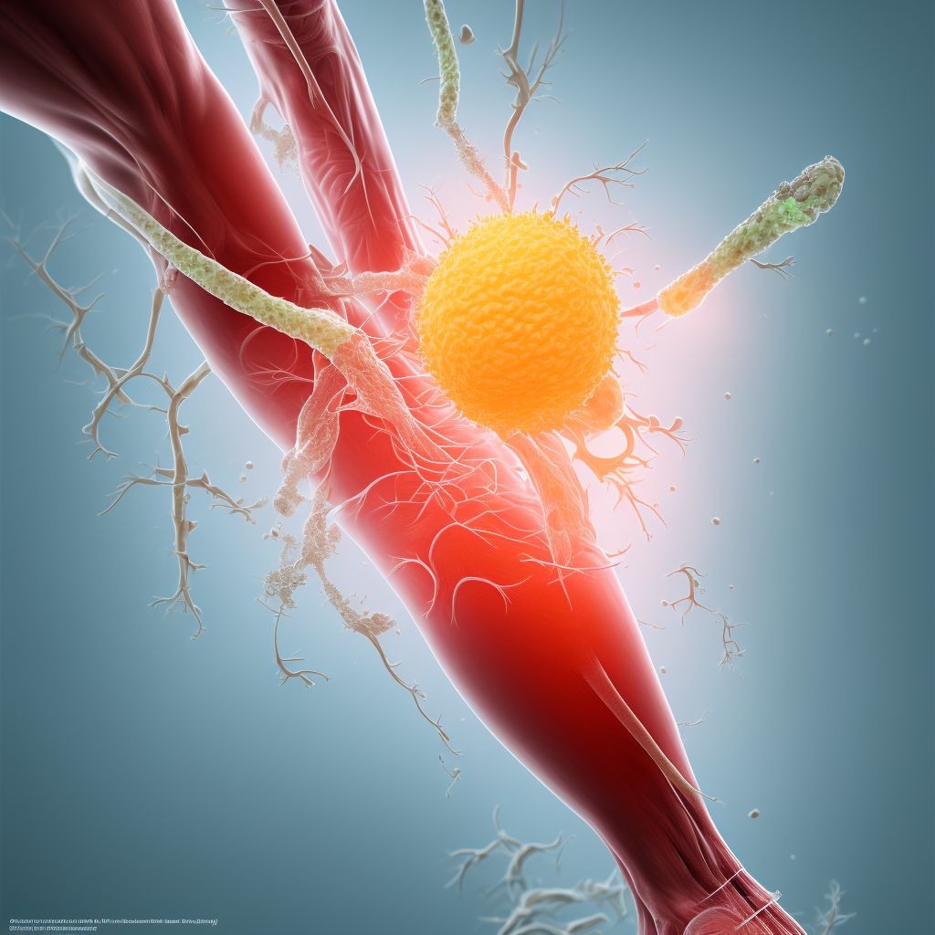 Atherosclerosis of autologous vein bypass graft(s) of the left leg with ulceration of heel and midfoot digital illustration