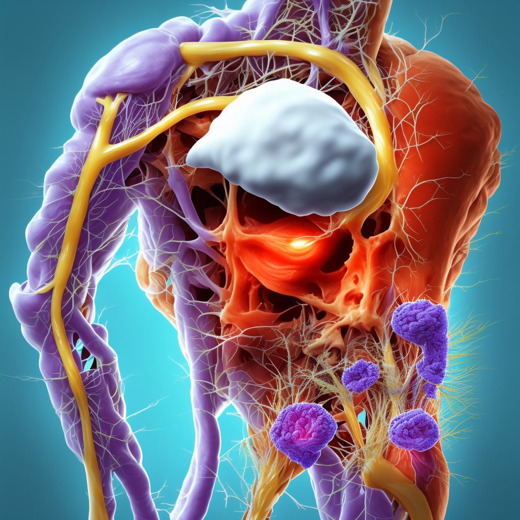 Atherosclerosis of autologous vein bypass graft(s) of the left leg with ulceration of other part of lower leg digital illustration