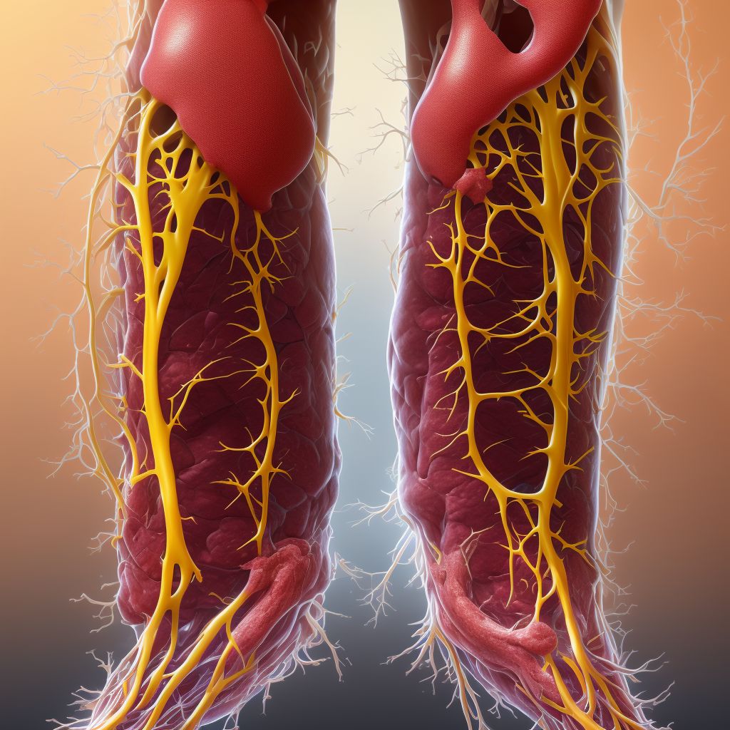 Atherosclerosis of nonautologous biological bypass graft(s) of the right leg with ulceration of heel and midfoot digital illustration