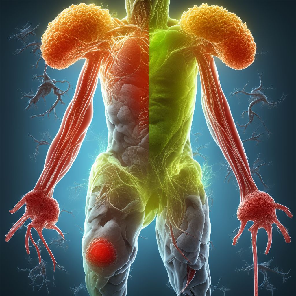 Atherosclerosis of nonbiological bypass graft(s) of the extremities with intermittent claudication, right leg digital illustration