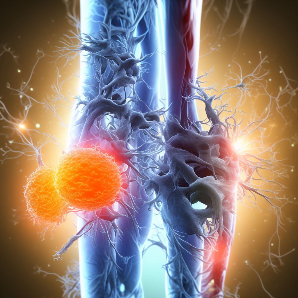 Atherosclerosis of nonbiological bypass graft(s) of the right leg with ulceration of thigh digital illustration