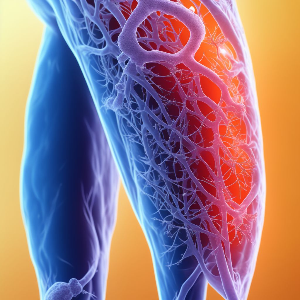Atherosclerosis of nonbiological bypass graft(s) of the right leg with ulceration of calf digital illustration
