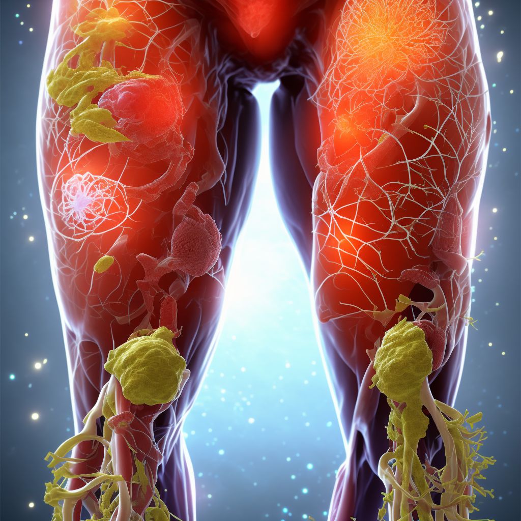 Atherosclerosis of nonbiological bypass graft(s) of the left leg with ulceration of thigh digital illustration