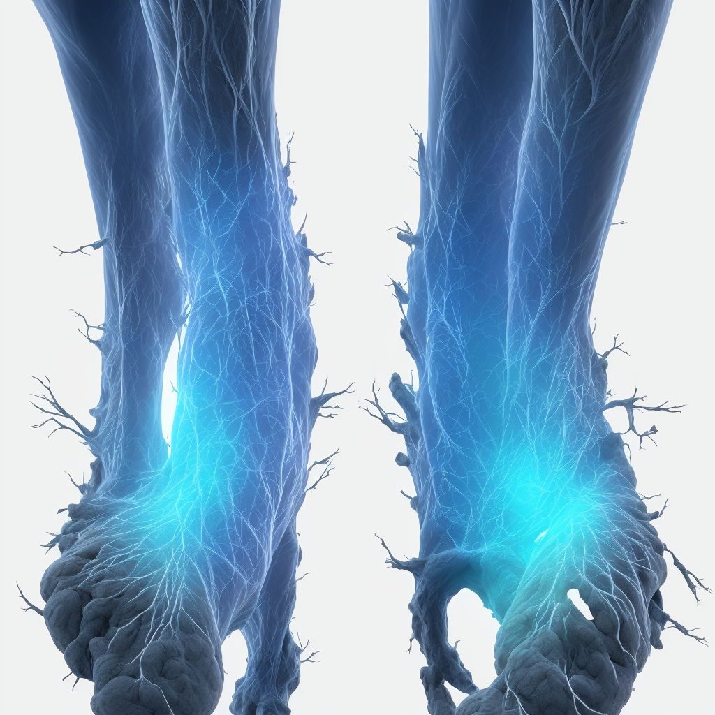 Varicose veins of right lower extremity with both ulcer of heel and midfoot and inflammation digital illustration