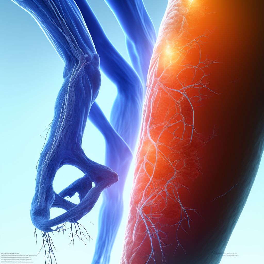 Varicose veins of left lower extremity with both ulcer of thigh and inflammation digital illustration