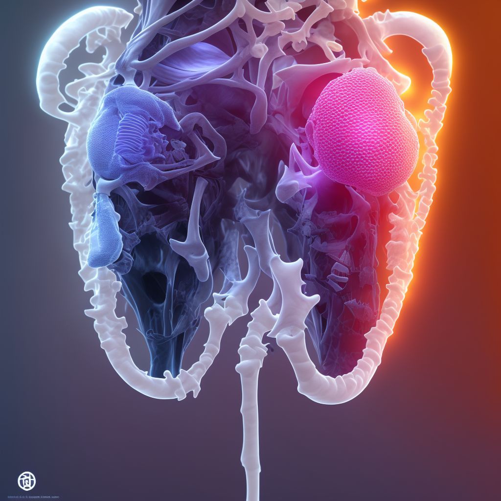 Non-pressure chronic ulcer of unspecified thigh with necrosis of bone digital illustration