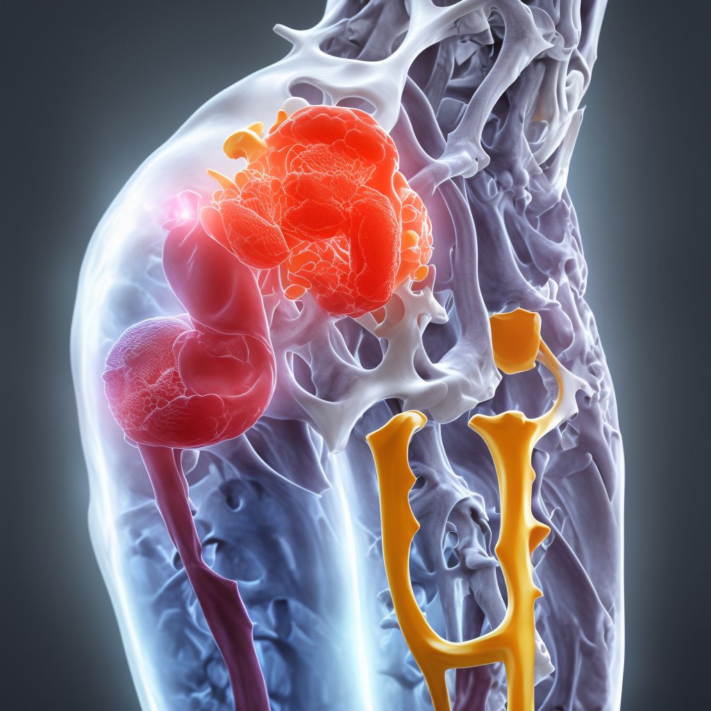 Non-pressure chronic ulcer of right thigh with bone involvement without evidence of necrosis digital illustration