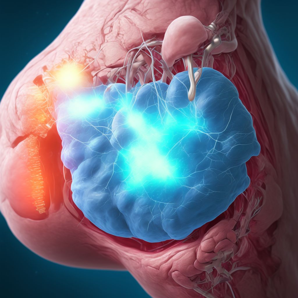 Non-pressure chronic ulcer of left thigh with fat layer exposed digital illustration