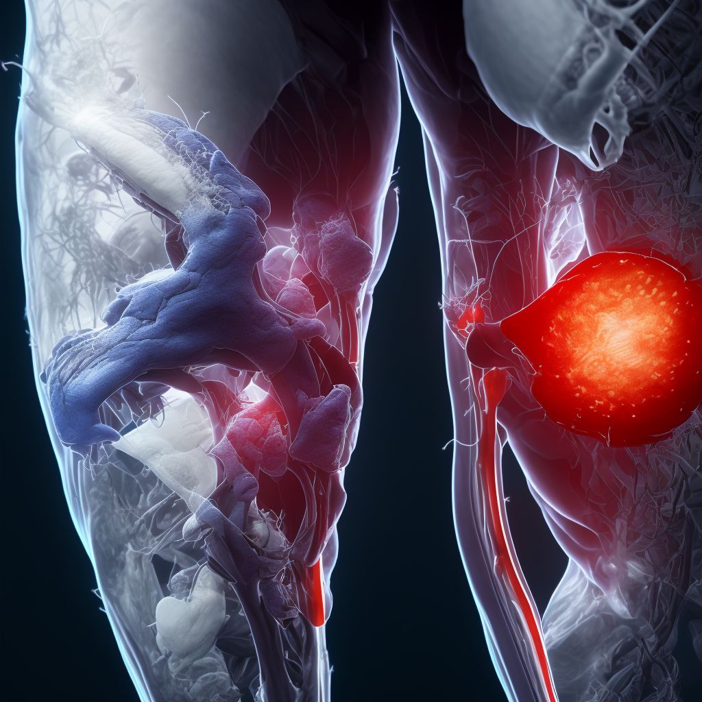 Non-pressure chronic ulcer of right calf with necrosis of muscle digital illustration