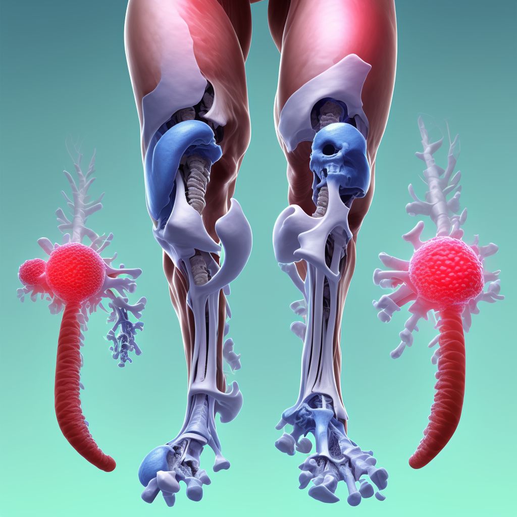 Non-pressure chronic ulcer of right calf with necrosis of bone digital illustration