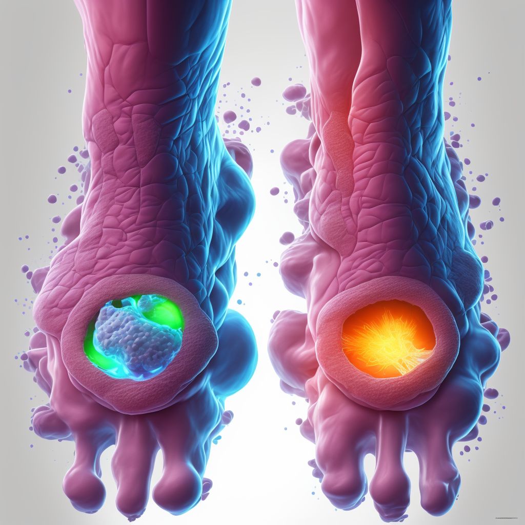 Non-pressure chronic ulcer of left heel and midfoot with fat layer exposed digital illustration