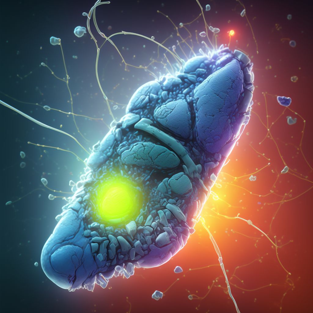 Non-pressure chronic ulcer of other part of left foot with necrosis of muscle digital illustration