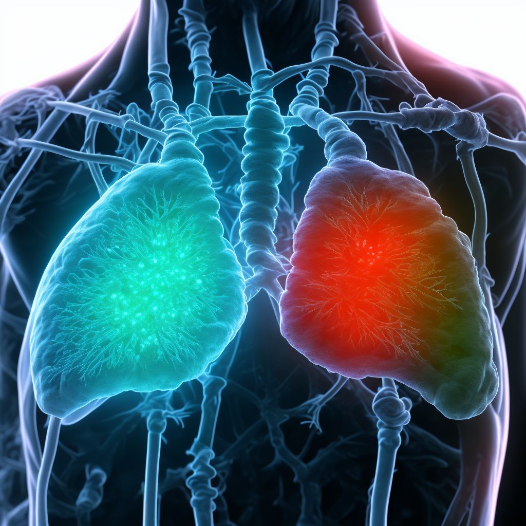 Rheumatoid lung disease with rheumatoid arthritis of left knee digital illustration