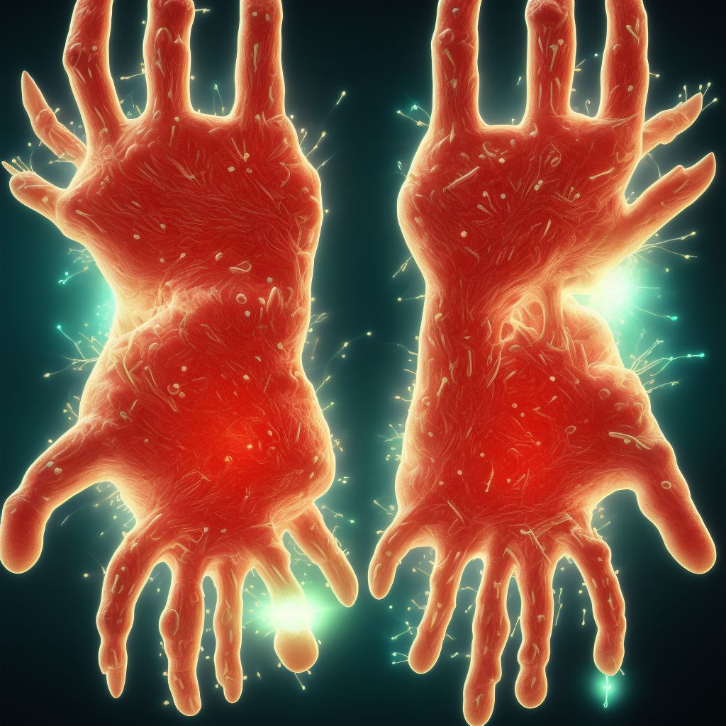 Rheumatoid polyneuropathy with rheumatoid arthritis of right hand digital illustration