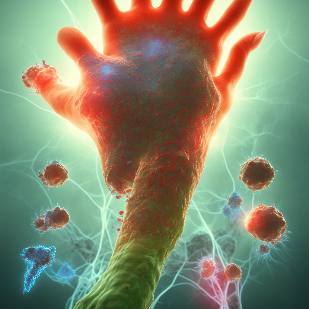 Rheumatoid polyneuropathy with rheumatoid arthritis of unspecified hand digital illustration