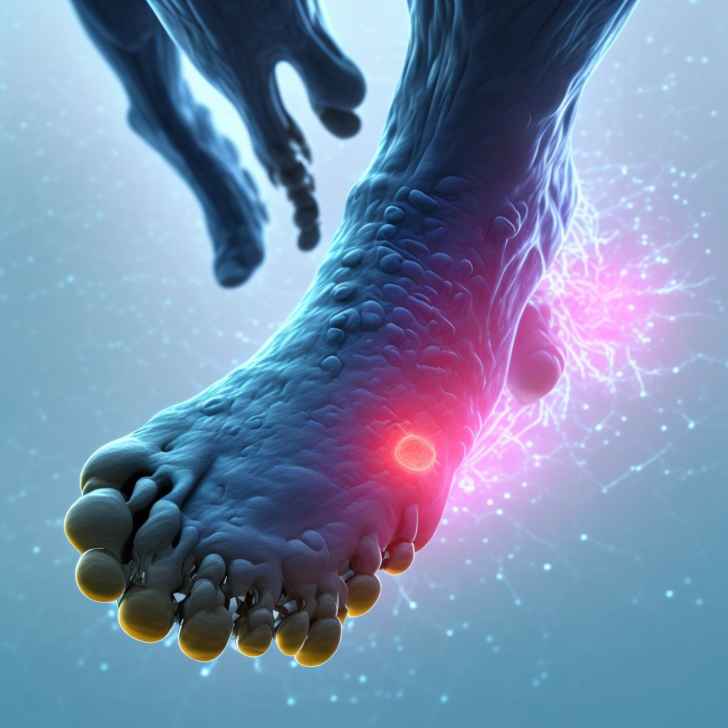 Rheumatoid polyneuropathy with rheumatoid arthritis of left ankle and foot digital illustration